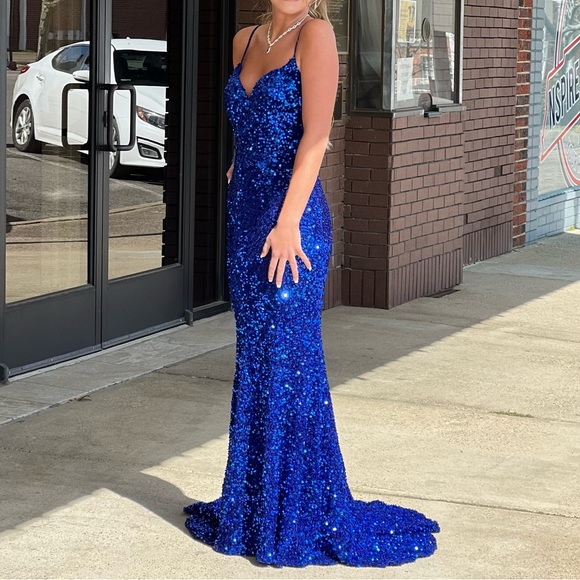 Portia and Scarlett Royal Blue Sequin Prom Dress - Picture 1 of 4